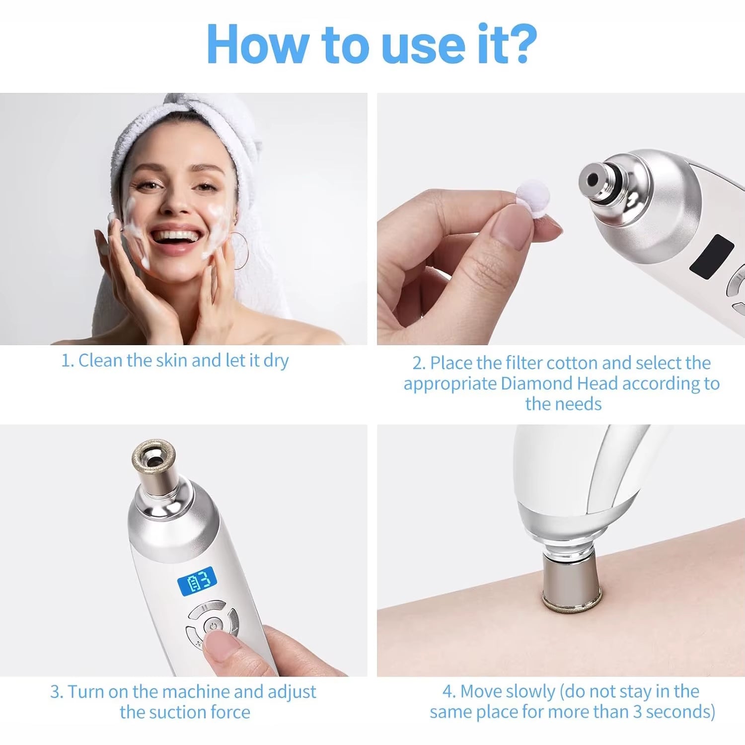 Handheld Diamond Microdermabrasion Machine Pore Vacuum Blackhead Removal for Skin Toning anti Aging Home Facial Treatment Device