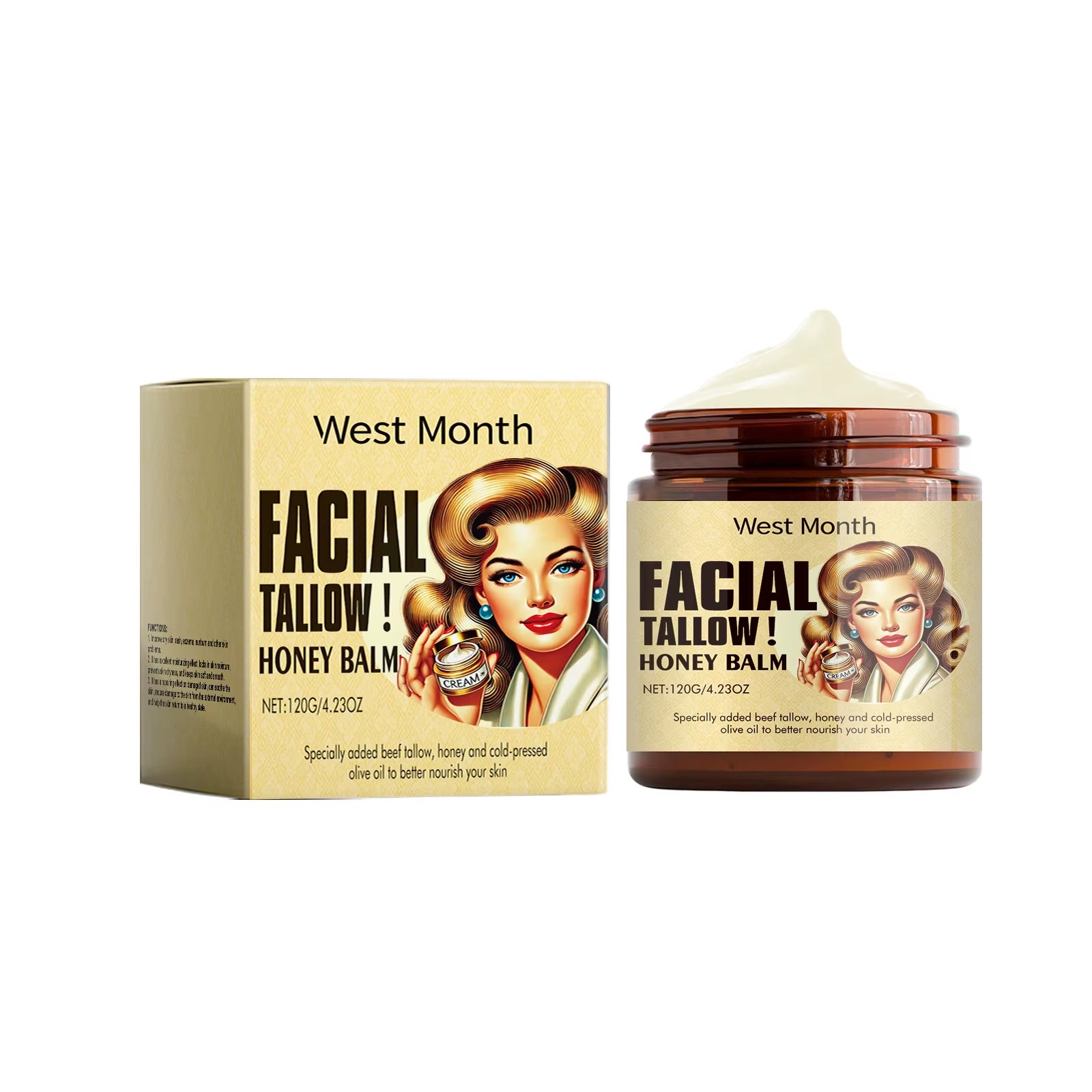 Beef Tallow Face Cream Lasting Moisturizing Soothing Facial Skin Firming Increase Facial Elasticity Nourishing Smooth Skin Care